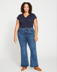 Ashley V Neck Cap Sleeve Tee - Midnight