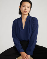 Better-Than-Silk Long Sleeve V-Neck Top - Brilliant Navy