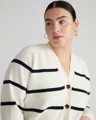 Better-Than-Wool Cardigan - White/Navy Stripe