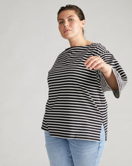 Montauk Breton Stripe Bell Sleeve Top - Black/White Stripe