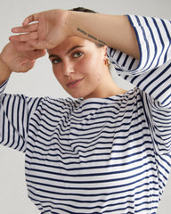 Montauk Breton Stripe Bell Sleeve Top - White/Cenote Stripe