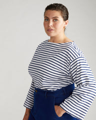 Montauk Breton Stripe Bell Sleeve Top - White/Cenote Stripe