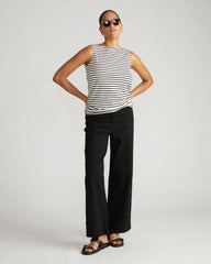 Noyack Breton Stripe Boatneck Tank - Ecru/Black Stripe