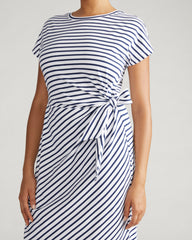 Crescent Breton Stripe Knot Dress - White/Cenote Stripe