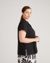 Cecile Breton Stripe Polo - Solid Black