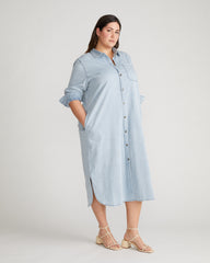 Odeon Stretch Cotton Chambray Shirtdress - Heritage Blue