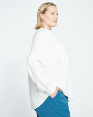Cooling Stretch Cupro Button-Down Blouse - Cream