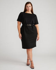 Envelope Neck Ponte Dress - Black