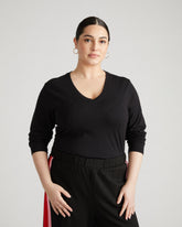 Light-As-Air Long Sleeve V Neck Tee - Black