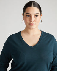 Light-As-Air Long Sleeve V Neck Tee - Deep Sea