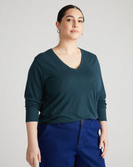 Light-As-Air Long Sleeve V Neck Tee - Deep Sea