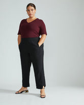 Lily Liquid Jersey V-Neck Stovepipe Tee - Black Cherry