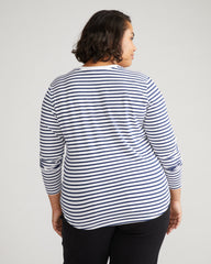 Long Sleeve V Rex - White/Cenote Stripe