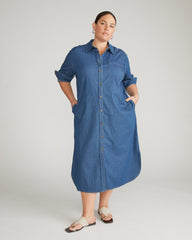 Odeon Stretch Cotton Chambray Shirtdress - Orion Blue