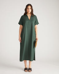 Padma Polo Neck Linen Dress - Luscious Green