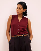 Savvy Fine Knit Cardigan Vest - Red Geranium