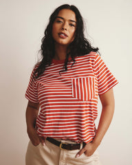Breton Stripe Garcon Tee - Coral Reef/White Stripe
