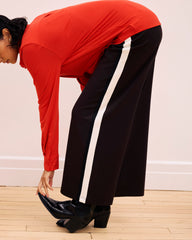 Stephanie Wide Leg Stripe Ponte Pants 30 Inch - Espresso with Black/Ecru Stripe