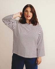 Montauk Breton Stripe Bell Sleeve Top - White/Gamay Stripe