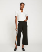 Stephanie Wide Leg Stripe Ponte Pants 27 Inch - Black with Ochre/White Stripe