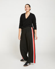 Stephanie Wide Leg Stripe Ponte Pants 30 Inch - Black/Paeonia/Sanguinello