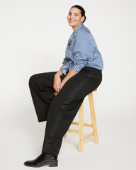 Stephanie Wide Leg Stripe Ponte Pants 33 Inch - Black with Black Stripe