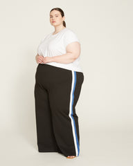 Stephanie Wide Leg Stripe Ponte Pants 30 Inch - Black with Blue/White Stripe