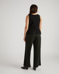 Stephanie Wide Leg Stripe Ponte Pants 30 Inch - Forest Houndstooth with Black Stripe