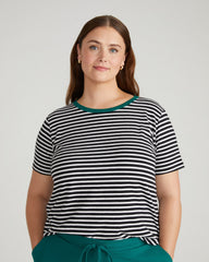 Tee Rex - Black/White Stripe with Aventurine Trim