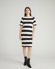 Belle Breton Stripe Jersey Dress - Ecru/Black Rugby Stripe