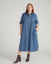 Odeon Stretch Poplin Shirtdress - Ensign Blue/White Stripe