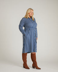 Cooling Stretch Cupro Savannah Dress - Ensign Blue/White Stripe