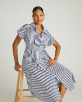 Sandy Stretch Poplin Shirtdress - White/Navy Multi Stripe