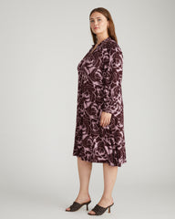 Gramercy Liquid Jersey Dress - Rose Print in Black Cherry