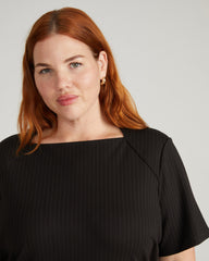 Envelope Neck Ponte Dress - Slate Pinstripe