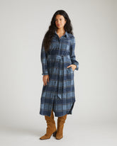 Morgan Belted Stretch Flannel Shirtdress - Heather Fog Plaid