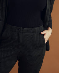 Audrey Tailored Ponte Pants - Forest Houndstooth