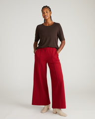 Pam Pintuck Wide Leg Ponte Pants - Garnet