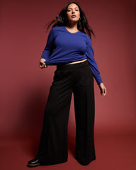 Savvy Fine Knit V Sweater - Tanzanite