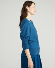 Savvy Fine Knit Crewneck Cardigan - Blue Teal