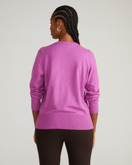 Savvy Fine Knit Crewneck Cardigan - Purple Vision