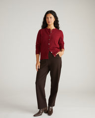 Savvy Fine Knit Crewneck Cardigan - Garnet