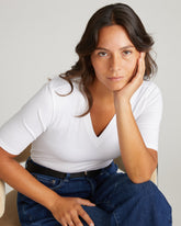 Maia Stovepipe Sleeve V Neck Tee - White