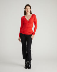 Liquid Jersey Two-Way Long Sleeve Cross Top - Lipstick