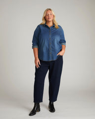 Minimalist Stretch Cotton Chambray Shirt - Union City Blue