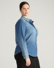 Minimalist Stretch Cotton Chambray Shirt - Vintage Indigo