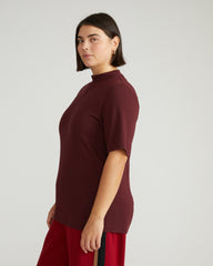 Modern Mock Neck Tee - Black Cherry
