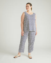 Cooling Stretch Cupro Pants - Navy Hacienda Print
