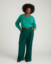 Cooling Stretch Cupro Button-Down Blouse - Green Tourmaline