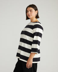 Belle Breton Stripe Jersey Tee - Ecru/Black Rugby Stripe